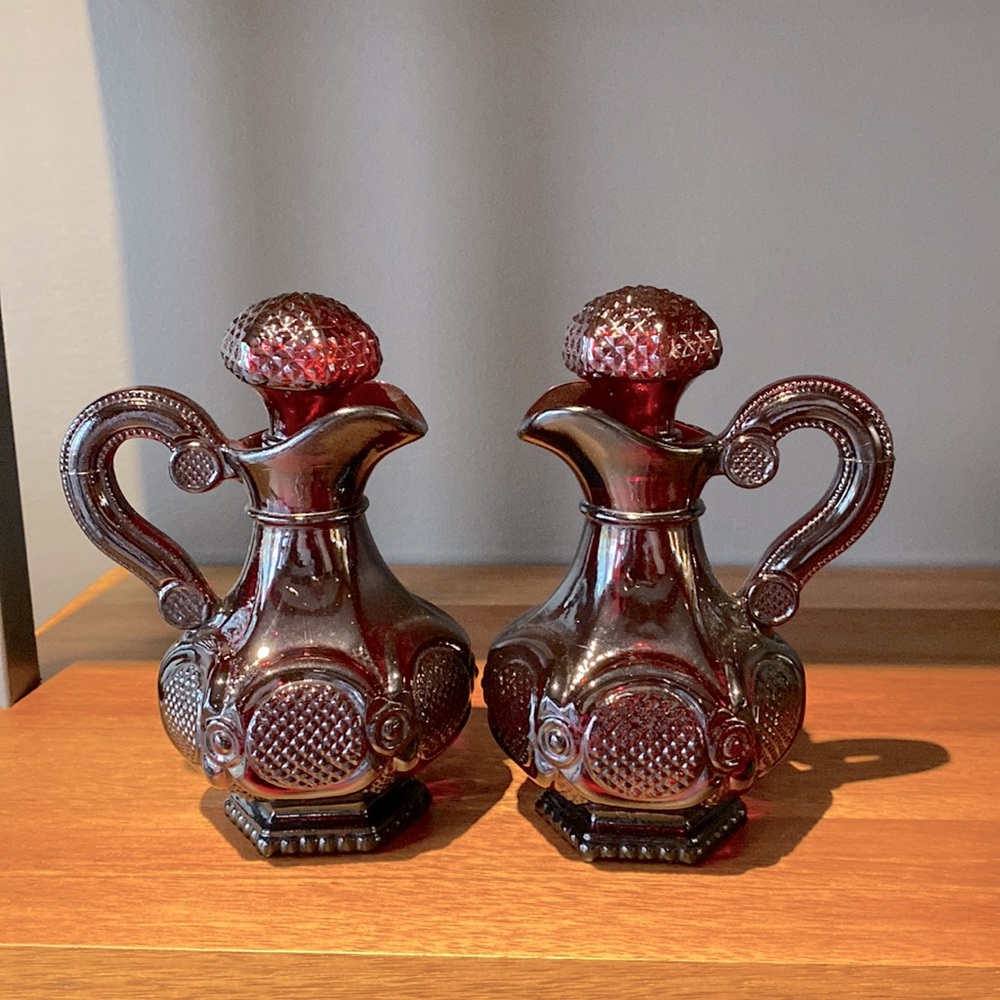 Avon Ruby Red Cape Cod Vinegar/Oil decanter set